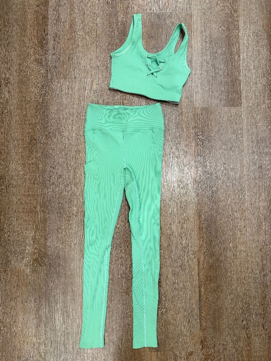 Year of Ours Pants - Year Of Ours Mint Green Ribbed Lace-Up Activewear Set - Size XS